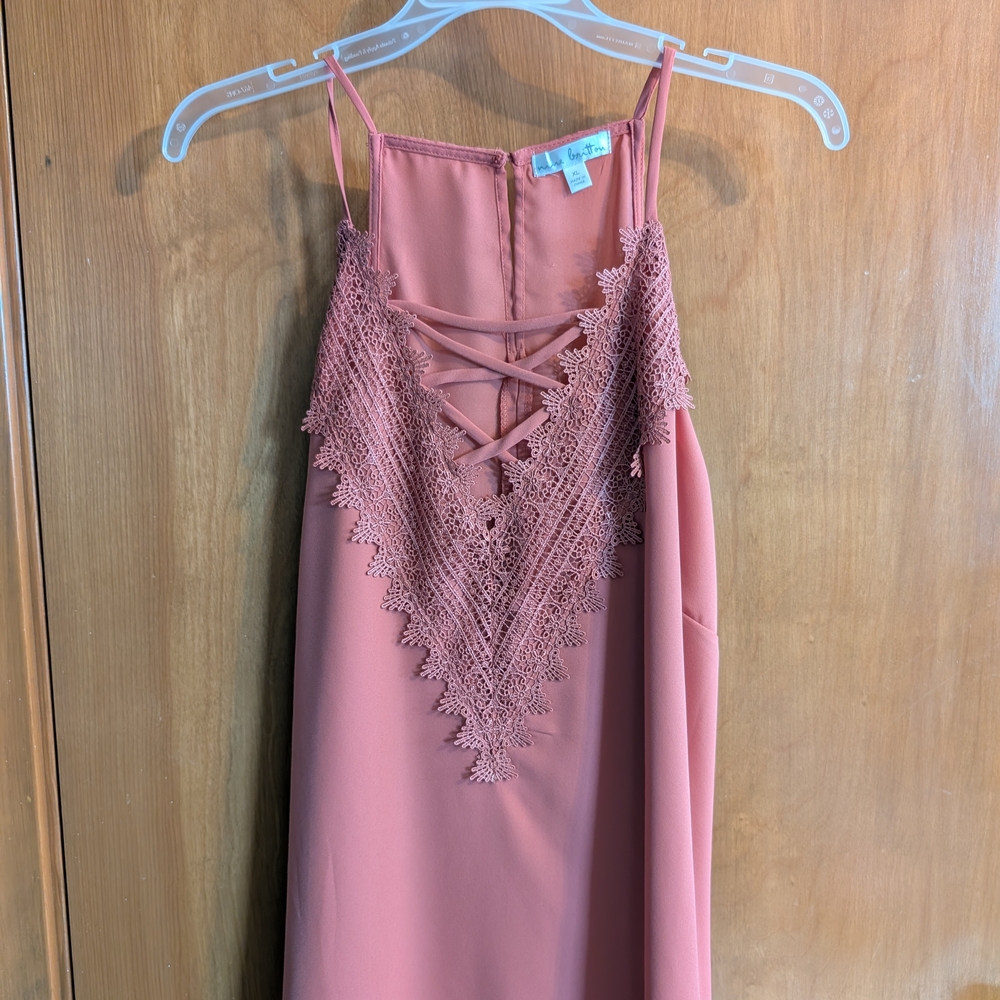Pink Lace Trim Spaghetti Strap Dress